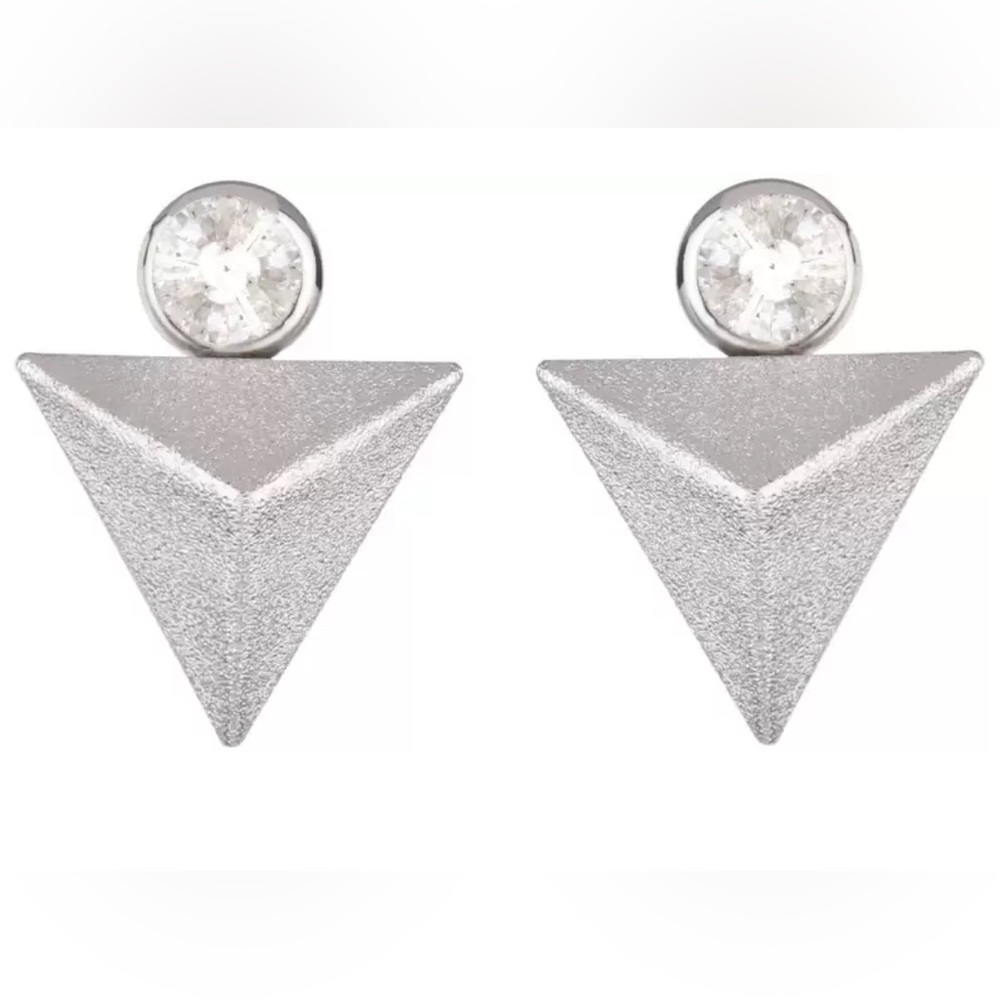 Silver Crystal Geometric Triangle Statement Earri… - image 3
